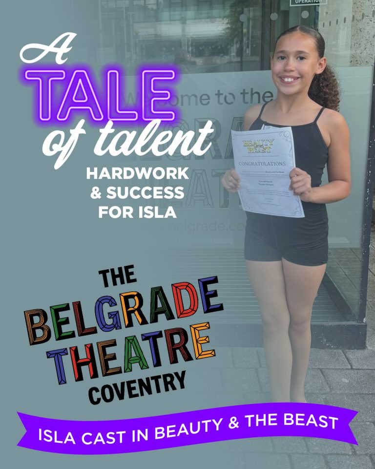 Junior dancer Isla performing during dance training at Jaykays Dance Company after securing a place in the Junior Ensemble of Imagine Theatre's Beauty & The Beast at the Belgrade Theatre.
